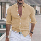 Linen Shirt - Long Sleeve - Lightweight - Button-Up Shirt - Men's Shirts-Men's Top-Chaps of London-Khaki-S-Chaps of London