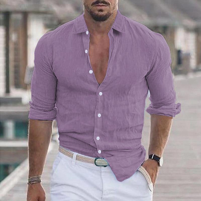 Linen Shirt - Long Sleeve - Lightweight - Button-Up Shirt - Men's Shirts-Men's Top-Chaps of London-Purple-S-Chaps of London