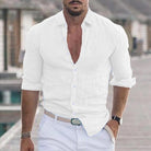 Linen Shirt - Long Sleeve - Lightweight - Button-Up Shirt - Men's Shirts-Men's Top-Chaps of London-White-S-Chaps of London