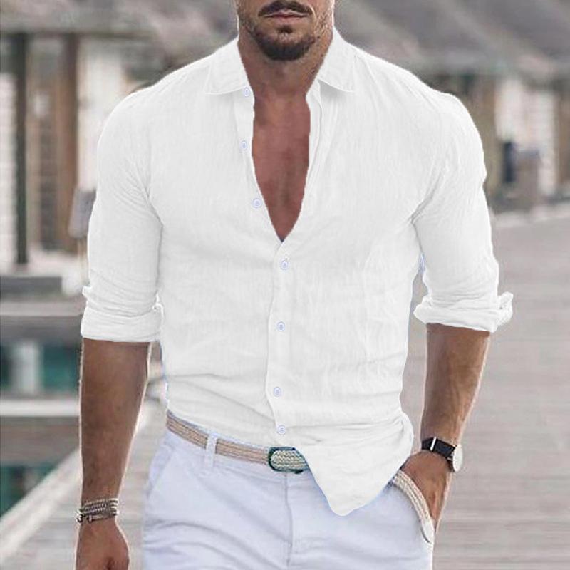 Linen Shirt - Long Sleeve - Lightweight - Button-Up Shirt - Men's Shirts-Men's Top-Chaps of London-White-S-Chaps of London