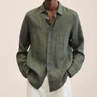 Linen Shirt | Long Sleeve | Loose Fit | Button-Up Shirt - Men's Shirt-Chaps of London-Army green-M-Chaps of London