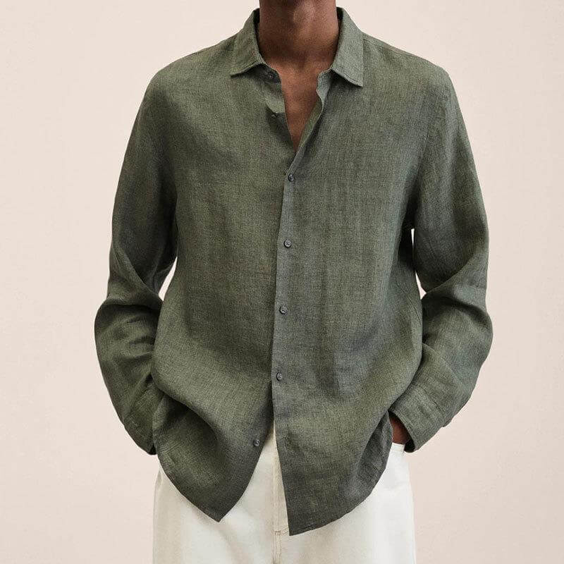 Linen Shirt | Long Sleeve | Loose Fit | Button-Up Shirt - Men's Shirt-Chaps of London-Army green-M-Chaps of London
