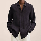 Linen Shirt | Long Sleeve | Loose Fit | Button-Up Shirt - Men's Shirt-Chaps of London-Black-M-Chaps of London
