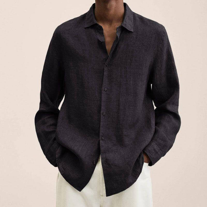 Linen Shirt | Long Sleeve | Loose Fit | Button-Up Shirt - Men's Shirt-Chaps of London-Black-M-Chaps of London