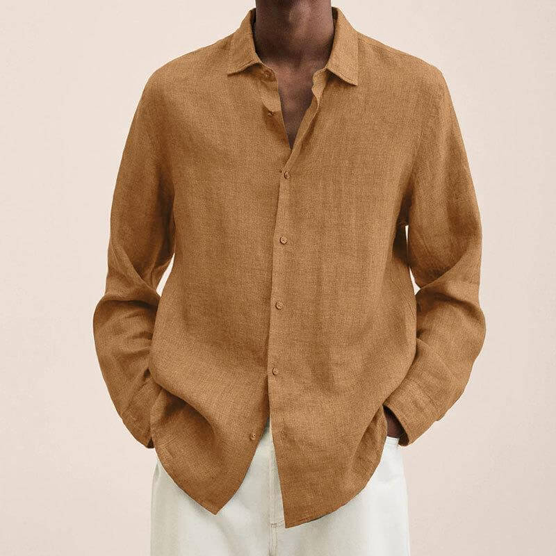 Linen Shirt | Long Sleeve | Loose Fit | Button-Up Shirt - Men's Shirt-Chaps of London-Ginger-M-Chaps of London