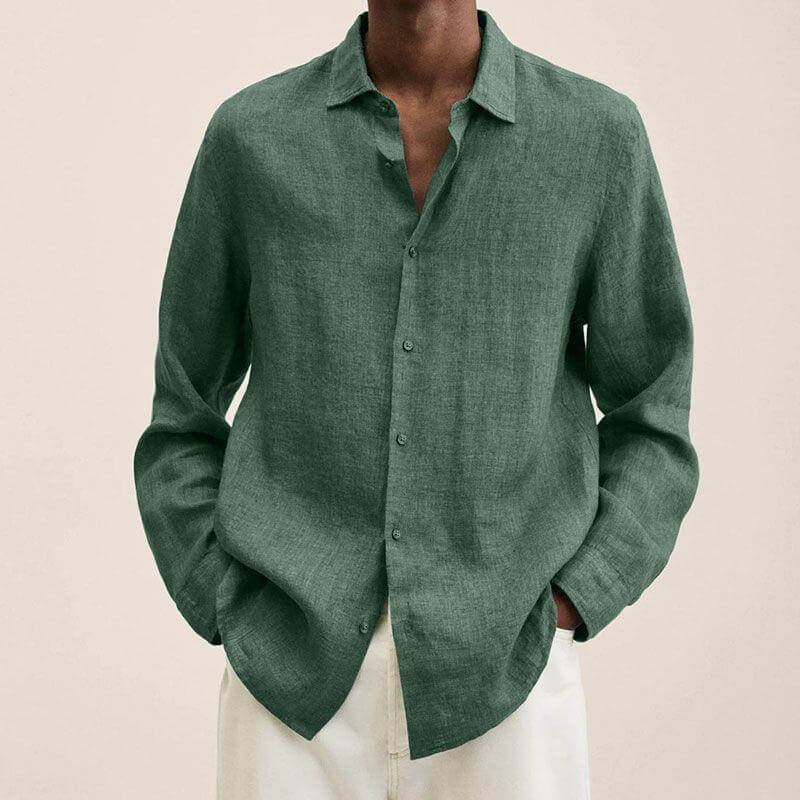 Linen Shirt | Long Sleeve | Loose Fit | Button-Up Shirt - Men's Shirt-Chaps of London-Green-M-Chaps of London
