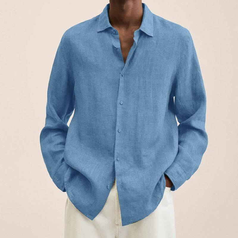 Linen Shirt | Long Sleeve | Loose Fit | Button-Up Shirt - Men's Shirt-Chaps of London-Light blue-M-Chaps of London