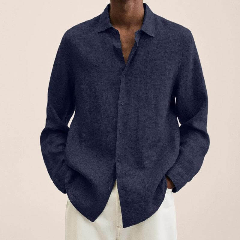 Linen Shirt | Long Sleeve | Loose Fit | Button-Up Shirt - Men's Shirt-Chaps of London-Marine blue-M-Chaps of London