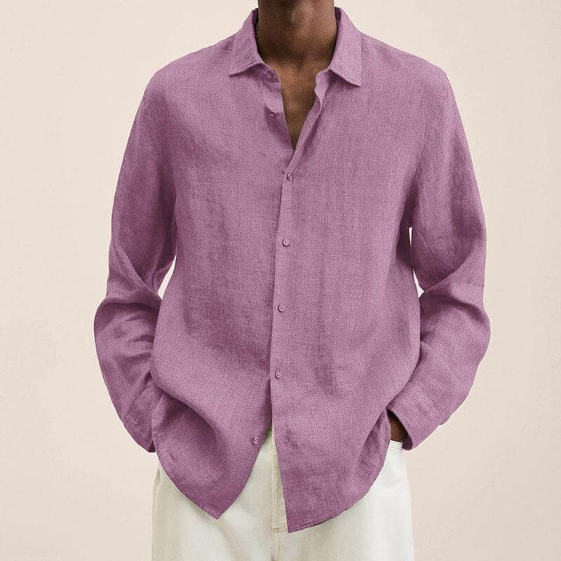 Linen Shirt | Long Sleeve | Loose Fit | Button-Up Shirt - Men's Shirt-Chaps of London-Pink-M-Chaps of London