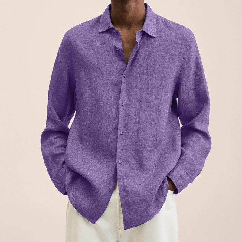 Linen Shirt | Long Sleeve | Loose Fit | Button-Up Shirt - Men's Shirt-Chaps of London-Purple-M-Chaps of London