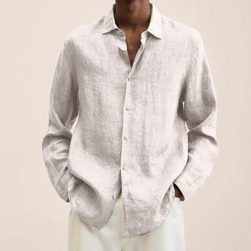 Linen Shirt | Long Sleeve | Loose Fit | Button-Up Shirt - Men's Shirt-Chaps of London-White-M-Chaps of London