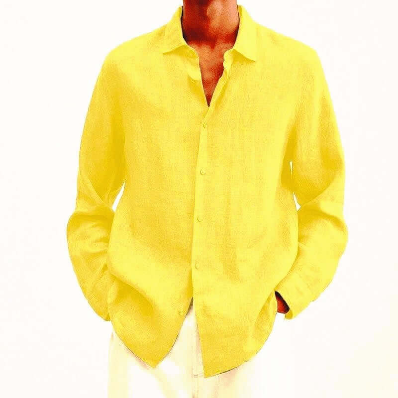Linen Shirt | Long Sleeve | Loose Fit | Button-Up Shirt - Men's Shirt-Chaps of London-Yellow-M-Chaps of London