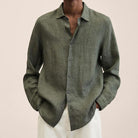 Linen Shirt - Loose fit - Long sleeves - Button-down shirt - Men's shirts-blouse men-Chaps of London-Army Green-M-Chaps of London