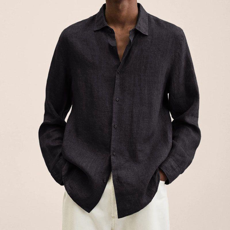 Linen Shirt - Loose fit - Long sleeves - Button-down shirt - Men's shirts-blouse men-Chaps of London-Black-M-Chaps of London