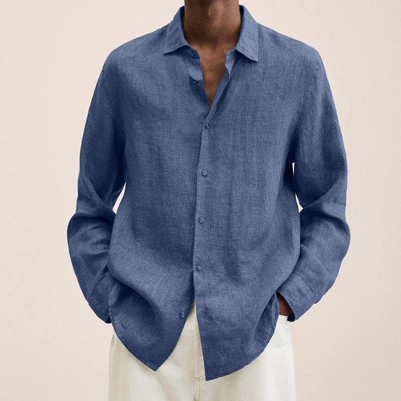 Linen Shirt - Loose fit - Long sleeves - Button-down shirt - Men's shirts-blouse men-Chaps of London-Blue-M-Chaps of London