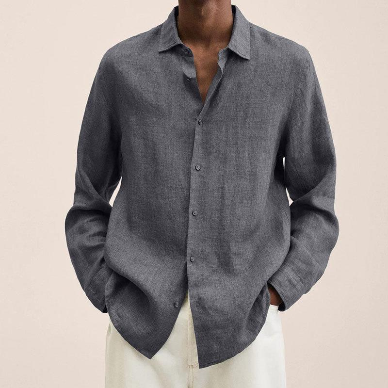 Linen Shirt - Loose fit - Long sleeves - Button-down shirt - Men's shirts-blouse men-Chaps of London-Gray-M-Chaps of London