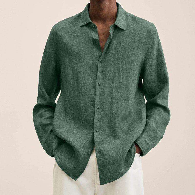 Linen Shirt - Loose fit - Long sleeves - Button-down shirt - Men's shirts-blouse men-Chaps of London-Green-M-Chaps of London