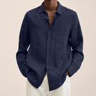 Linen Shirt - Loose fit - Long sleeves - Button-down shirt - Men's shirts-blouse men-Chaps of London-Navy Blue-M-Chaps of London