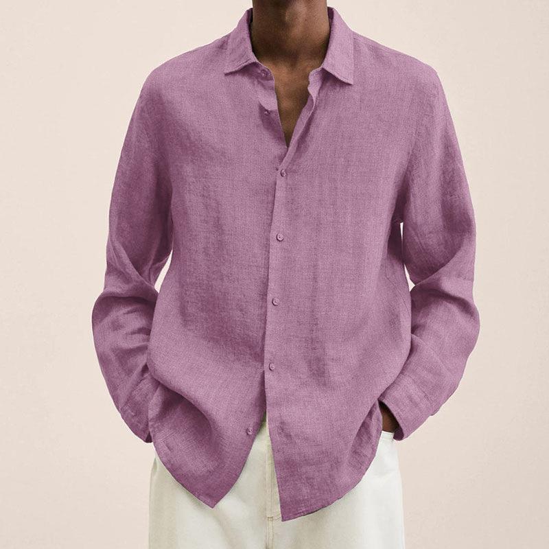 Linen Shirt - Loose fit - Long sleeves - Button-down shirt - Men's shirts-blouse men-Chaps of London-Pink-M-Chaps of London