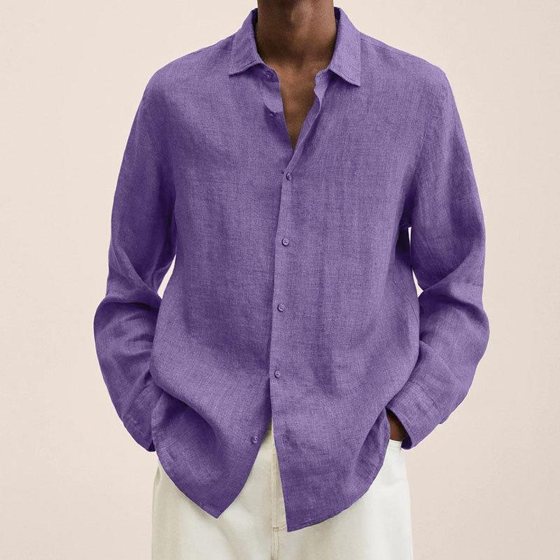 Linen Shirt - Loose fit - Long sleeves - Button-down shirt - Men's shirts-blouse men-Chaps of London-Purple-M-Chaps of London