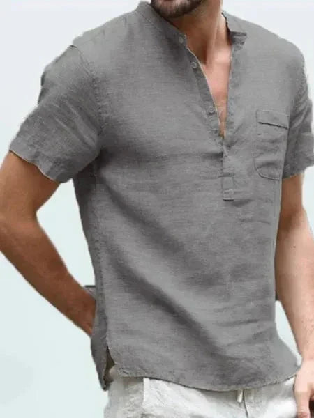 Linen Shirt - Men's Casual Lightweight Short Sleeve T-Shirt-Chaps of London-Gray-S-Chaps of London