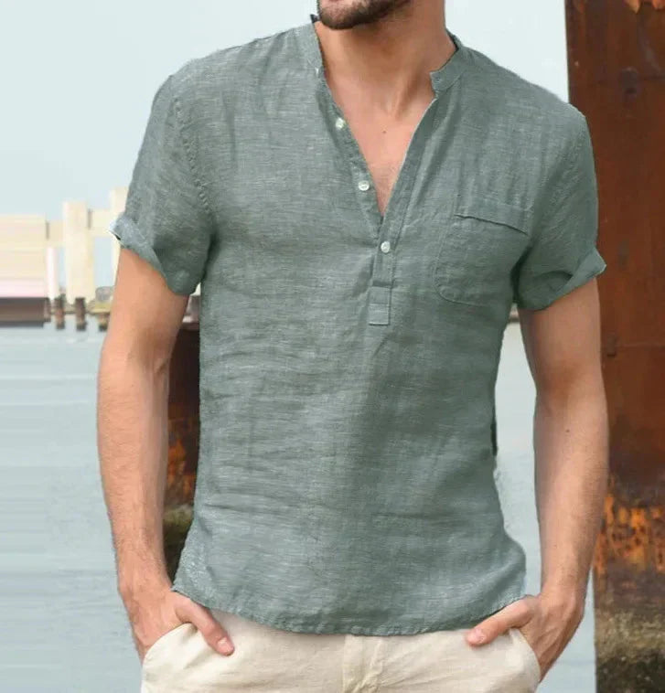 Linen Shirt - Men's Casual Lightweight Short Sleeve T-Shirt-Chaps of London-Green-S-Chaps of London