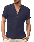 Linen Shirt - Men's Casual Lightweight Short Sleeve T-Shirt-Chaps of London-Navy Blue-S-Chaps of London