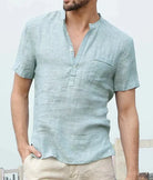 Linen Shirt - Men's Casual Lightweight Short Sleeve T-Shirt-Chaps of London-Sky Blue-S-Chaps of London