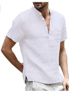 Linen Shirt - Men's Casual Lightweight Short Sleeve T-Shirt-Chaps of London-White-S-Chaps of London
