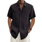 Linen Shirt - Men's Cotton Short Sleeve Button-Up Shirt for Summer-Chaps of London-Black-S-Chaps of London