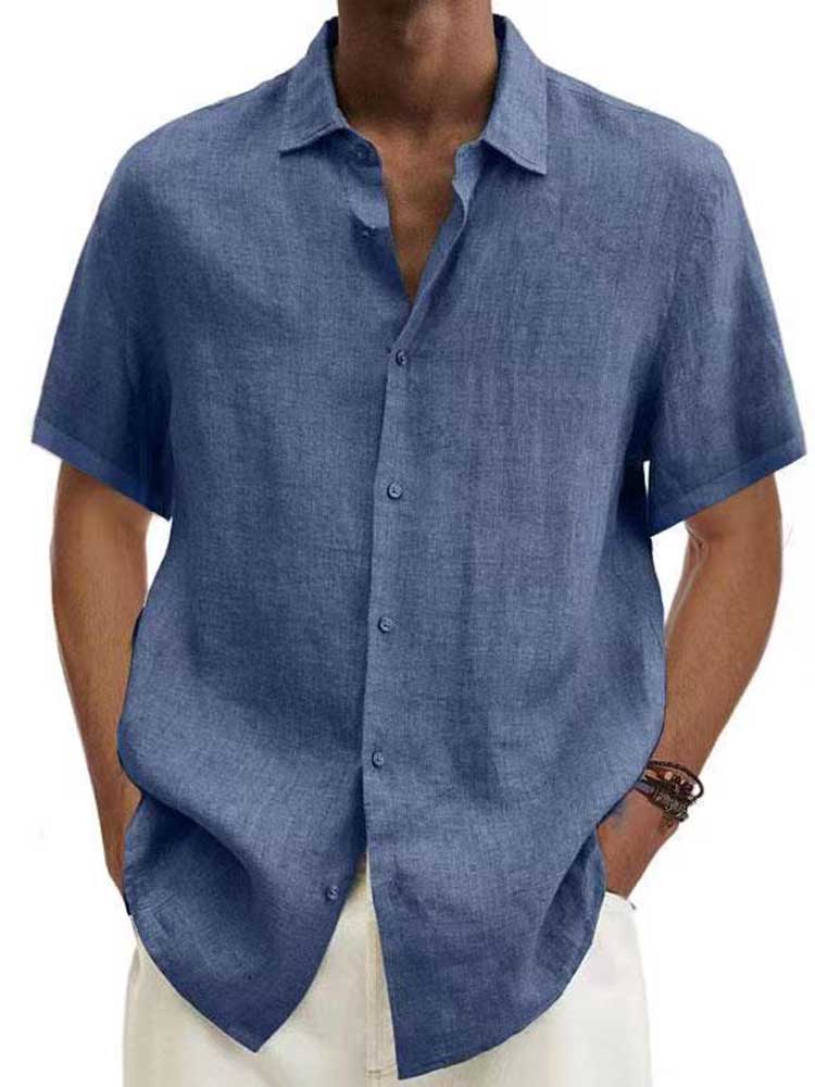 Linen Shirt - Men's Cotton Short Sleeve Button-Up Shirt for Summer-Chaps of London-Blue-S-Chaps of London