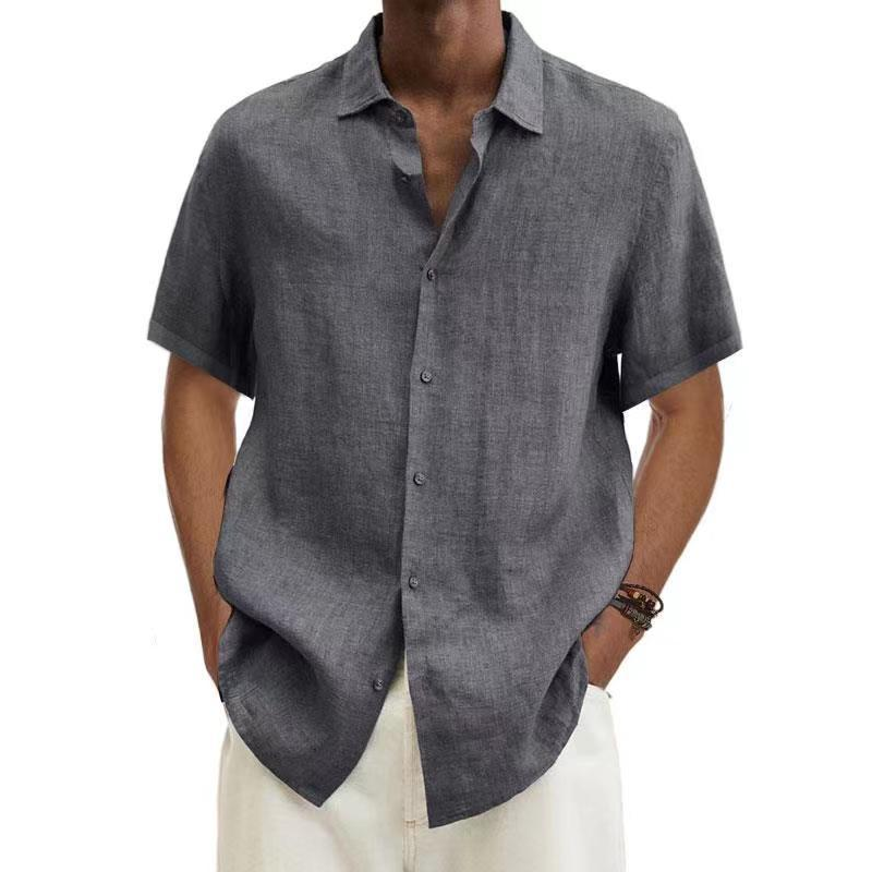 Linen Shirt - Men's Cotton Short Sleeve Button-Up Shirt for Summer-Chaps of London-Gray-S-Chaps of London