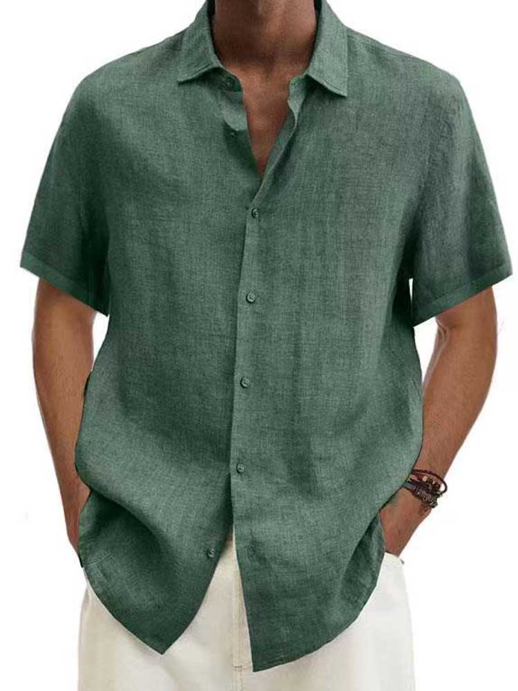 Linen Shirt - Men's Cotton Short Sleeve Button-Up Shirt for Summer-Chaps of London-Green-S-Chaps of London
