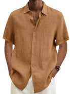 Linen Shirt - Men's Cotton Short Sleeve Button-Up Shirt for Summer-Chaps of London-Khaki-S-Chaps of London