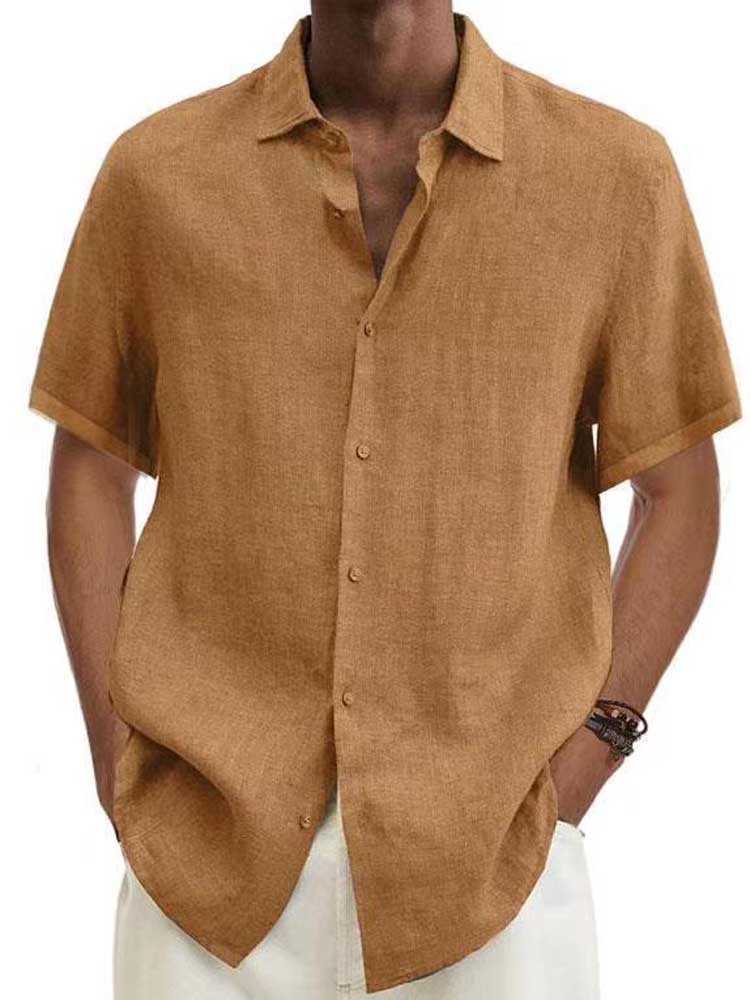 Linen Shirt - Men's Cotton Short Sleeve Button-Up Shirt for Summer-Chaps of London-Khaki-S-Chaps of London