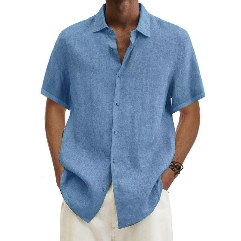 Linen Shirt - Men's Cotton Short Sleeve Button-Up Shirt for Summer-Chaps of London-Light Blue-S-Chaps of London