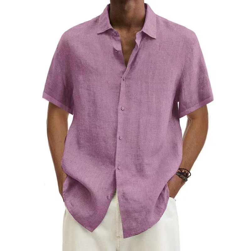 Linen Shirt - Men's Cotton Short Sleeve Button-Up Shirt for Summer-Chaps of London-Pink-S-Chaps of London