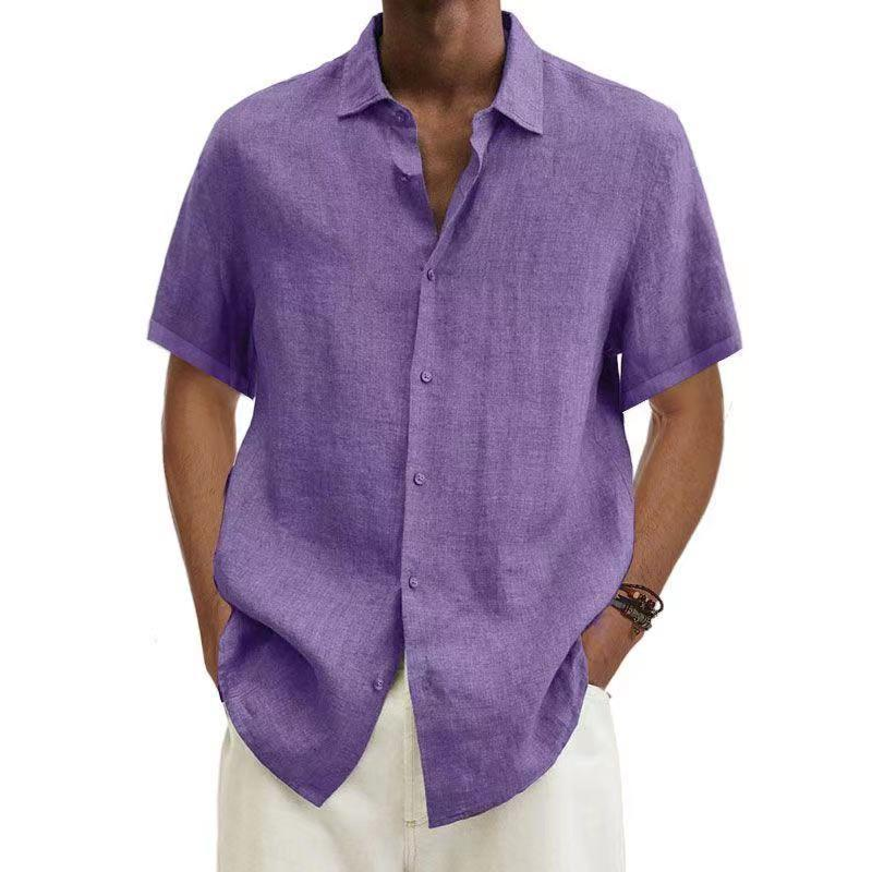 Linen Shirt - Men's Cotton Short Sleeve Button-Up Shirt for Summer-Chaps of London-Purple-S-Chaps of London