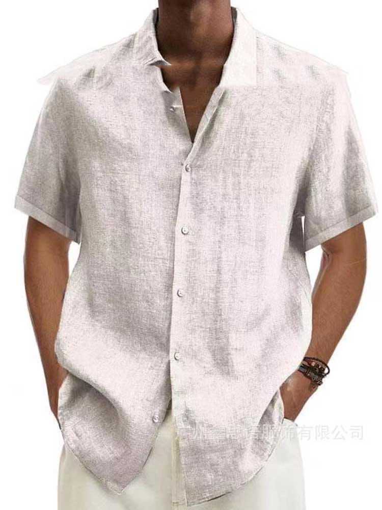 Linen Shirt - Men's Cotton Short Sleeve Button-Up Shirt for Summer-Chaps of London-White-S-Chaps of London