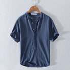 Linen Shirt - Men's Lightweight Button-Up Short Sleeve Shirt for Summer-Chaps of London-Dark Blue-M-Chaps of London