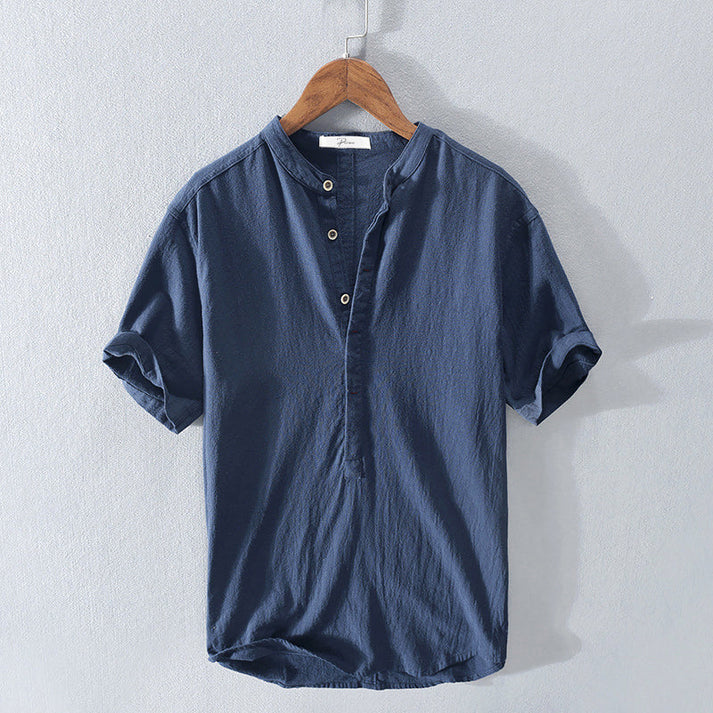 Linen Shirt - Men's Lightweight Button-Up Short Sleeve Shirt for Summer-Chaps of London-Dark Blue-M-Chaps of London