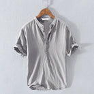 Linen Shirt - Men's Lightweight Button-Up Short Sleeve Shirt for Summer-Chaps of London-Gray-M-Chaps of London