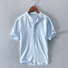 Linen Shirt - Men's Lightweight Button-Up Short Sleeve Shirt for Summer-Chaps of London-Light Blue-M-Chaps of London