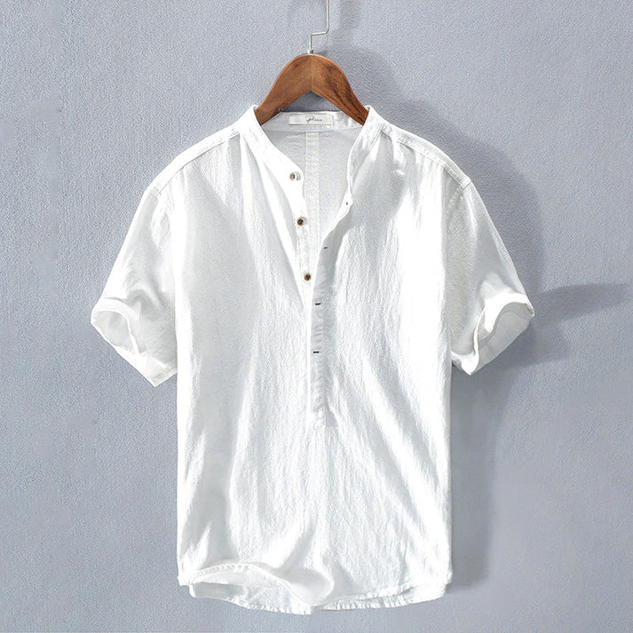 Linen Shirt - Men's Lightweight Button-Up Short Sleeve Shirt for Summer-Chaps of London-White-M-Chaps of London
