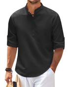 Linen Shirt - Men's Lightweight Cotton Half Button Shirt-Chaps of London-Black-S-Chaps of London