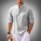 Linen Shirt - Men's Lightweight Cotton Half Button Shirt-Chaps of London-Gray-S-Chaps of London