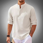 Linen Shirt - Men's Lightweight Cotton Half Button Shirt-Chaps of London-White-S-Chaps of London