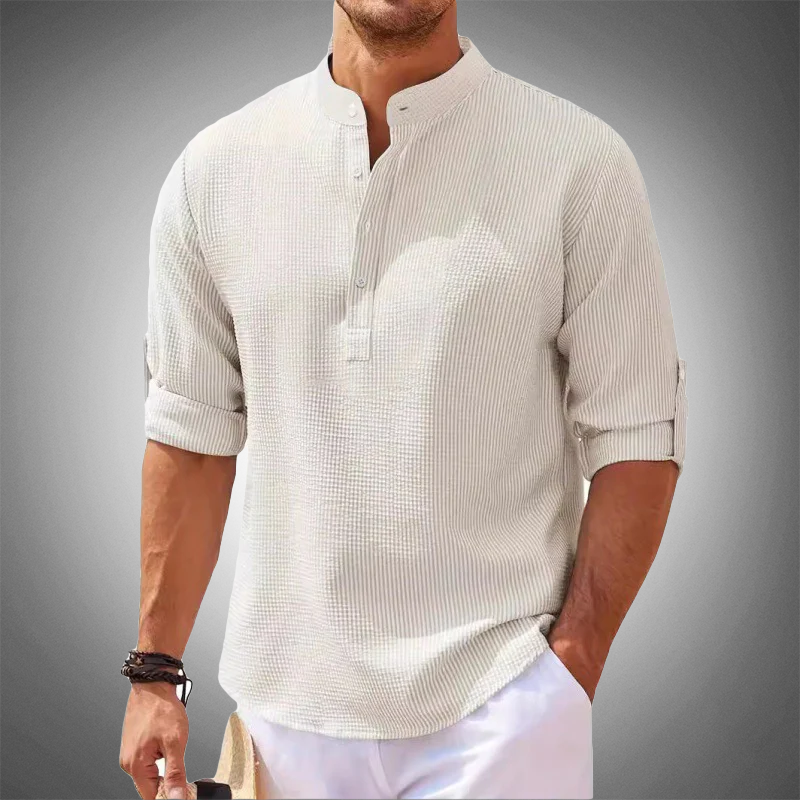 Linen Shirt - Men's Lightweight Cotton Half Button Shirt-Chaps of London-White-S-Chaps of London