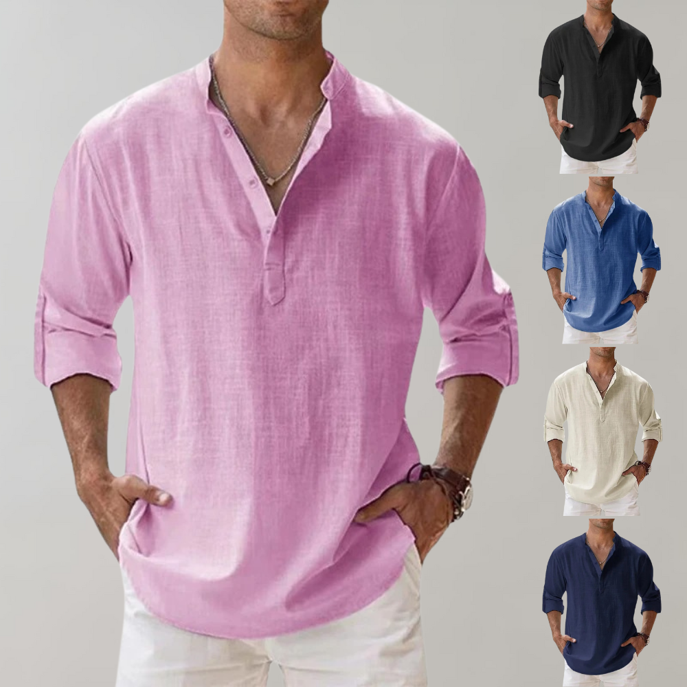 Linen Shirt - Men's Lightweight Half Button-Up Long Sleeve Summer Shirt-Chaps of London-Chaps of London