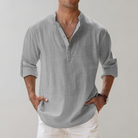 Linen Shirt - Men's Lightweight Half Button-Up Long Sleeve Summer Shirt-Chaps of London-Grey-S-Chaps of London